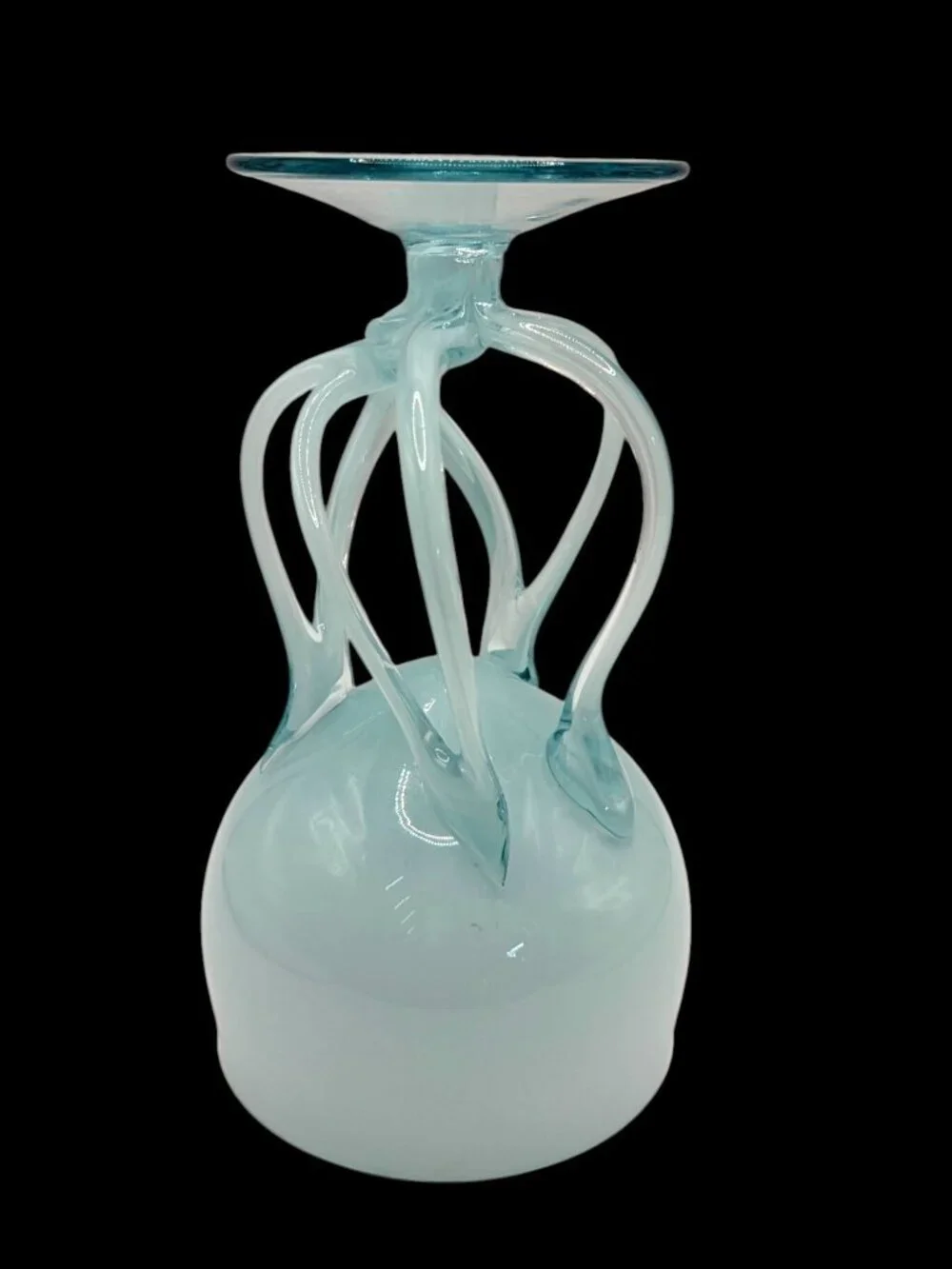 VTG Jozefina Krosno Opaline Art Glass Compote Aqua Jellyfish Octopus Pedestal